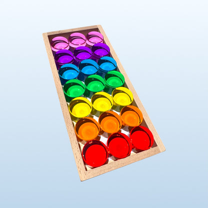 21-Piece Jumbo Crystal Clear Acrylic Rainbow Cylinders with Wooden Tray