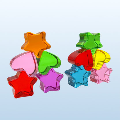 18-Piece Beech Wood Shape Blocks with Crystal Clear Acrylic Inserts | Heart or Star