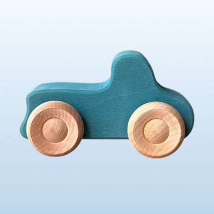 7-Piece Wooden Rainbow Cars Set with 3 Peg Dolls | Stained Basswood or Painted Beechwood