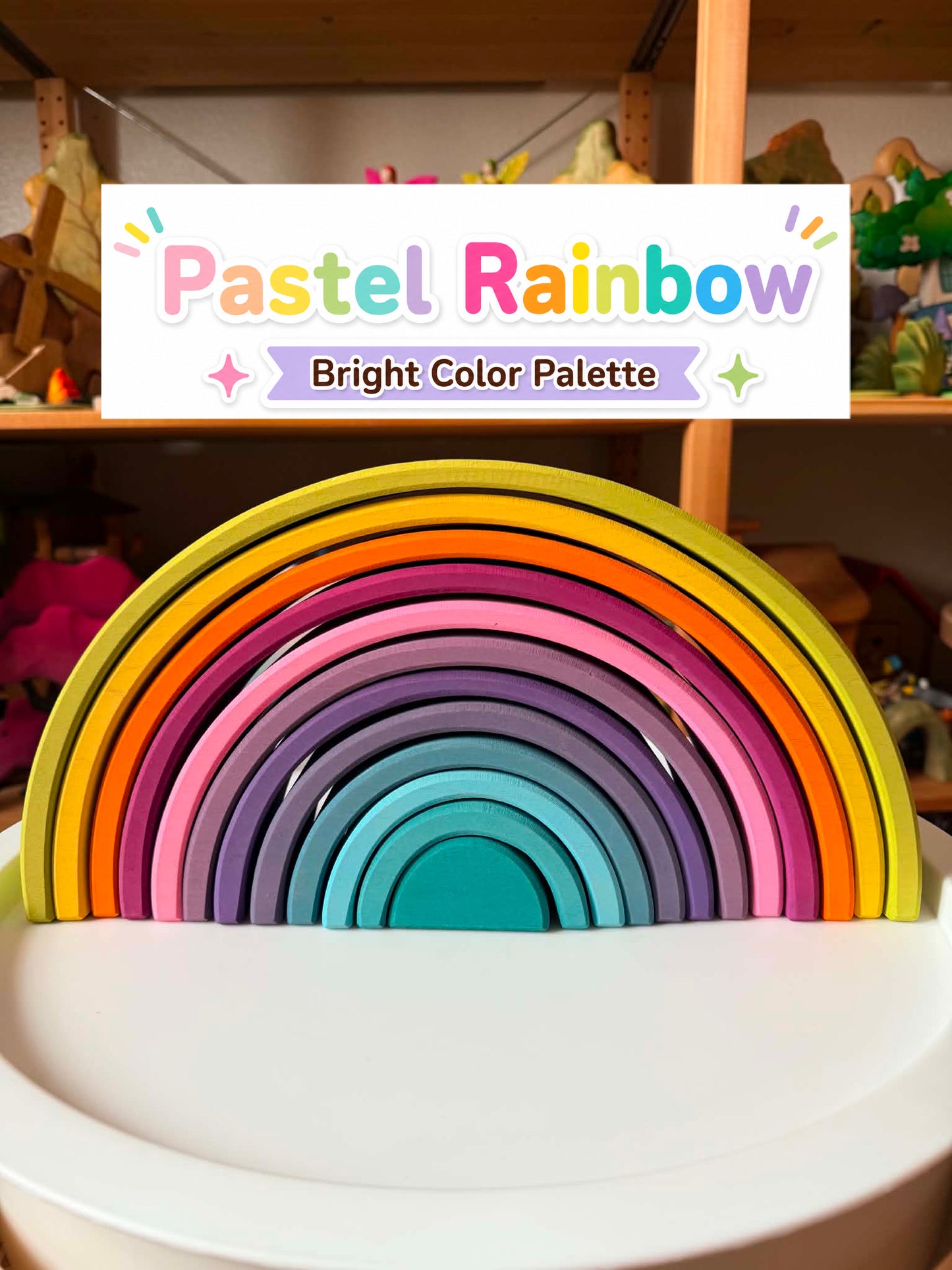 upgraded stained basswood (linden wood) rainbow stackers & building boards | classic & pastel | bright & soft