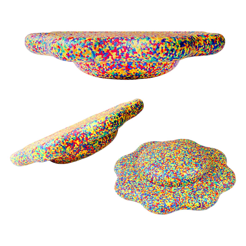 Flower-shaped Balance Board for Stepping Stones in Rainbow Confetti