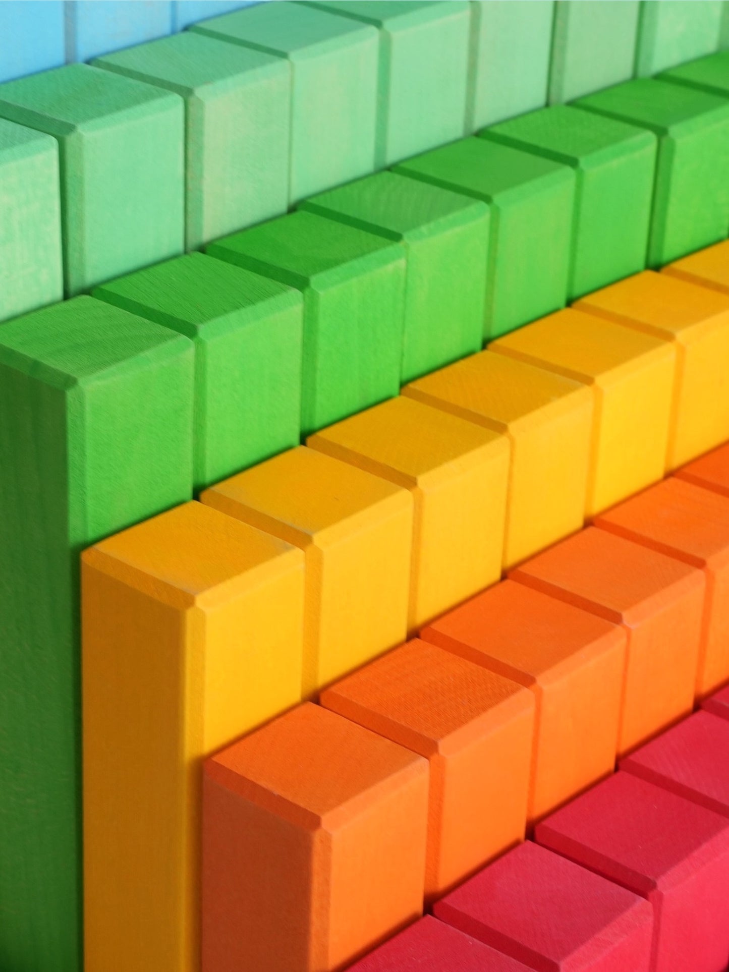 **pre-order (ships in 2-3 weeks)**building steps rainbow counting blocks – 100-piece wooden prism stair set