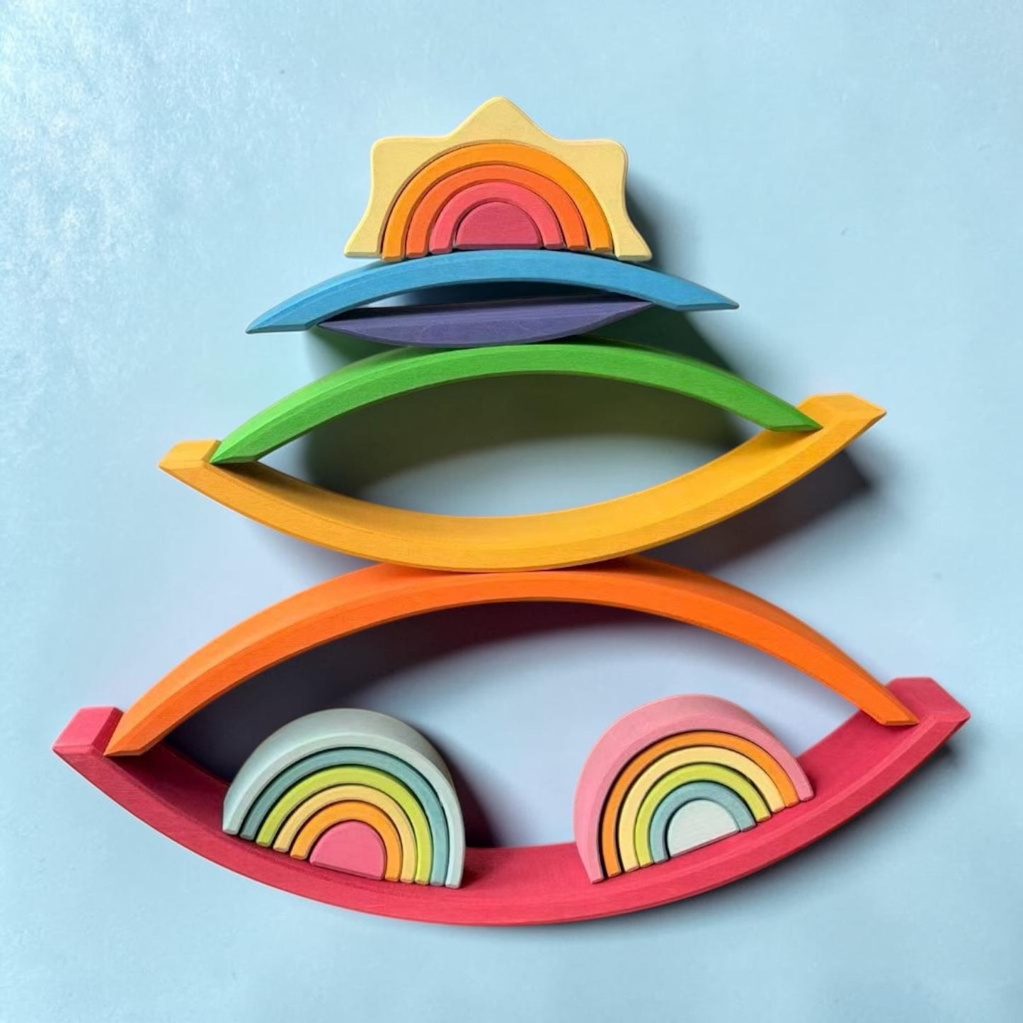 6-piece basswood rainbow bridge building blocks| painted & hand-stained