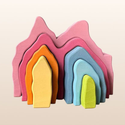 **Pre-order (Ships in 2-3 Weeks)**Handmade Stained Basswood Stacker Collection | Fire, Coral, Wave & Cave | Montessori Waldorf Wooden Open-Ended Toy
