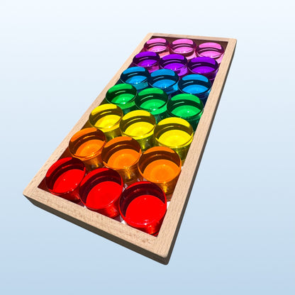 21-Piece Jumbo Crystal Clear Acrylic Rainbow Cylinders with Wooden Tray