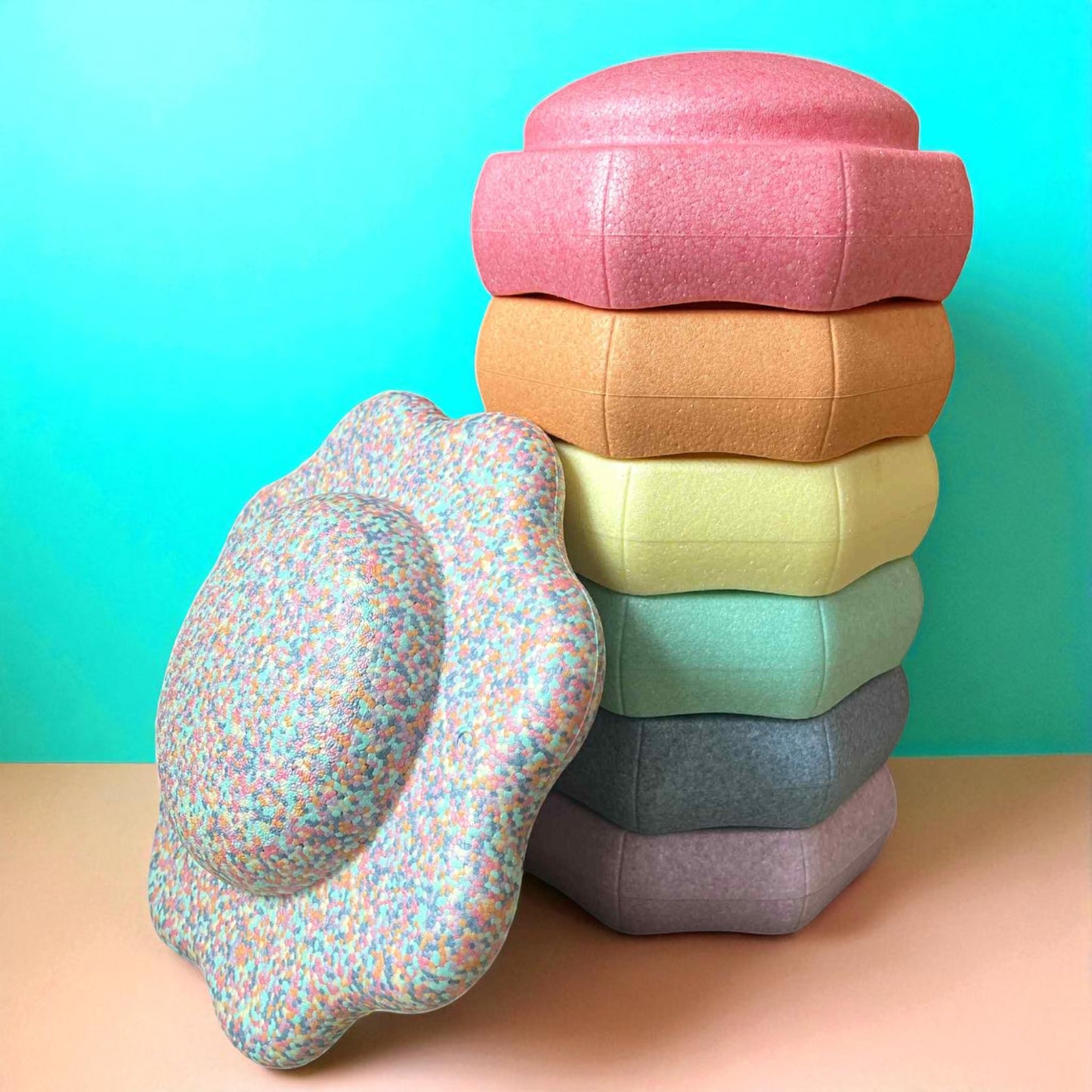 flower-shaped balance board for stepping stones – pastel confetti color