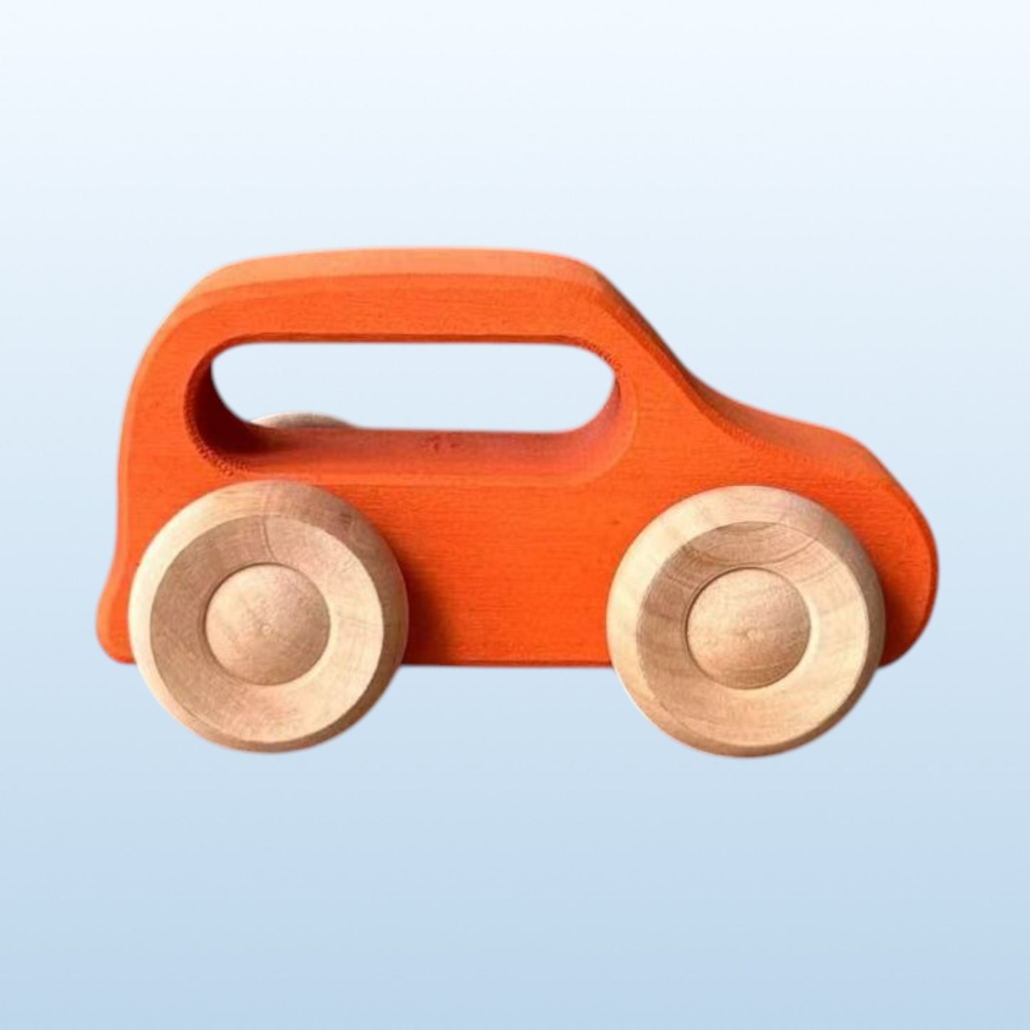 7-piece wooden rainbow cars set with 3 peg dolls | stained basswood or painted beechwood