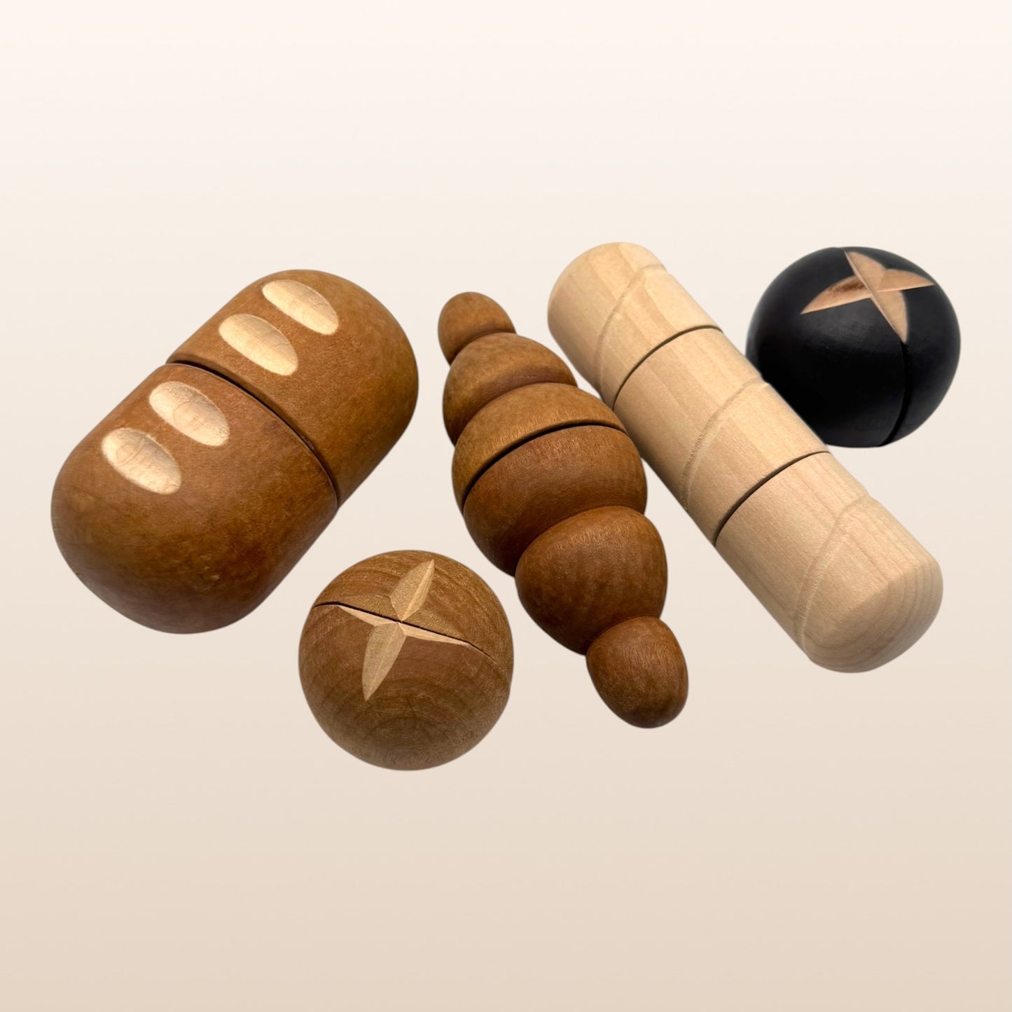 5-piece wooden bread play food set | realistic bakery pretend play toy