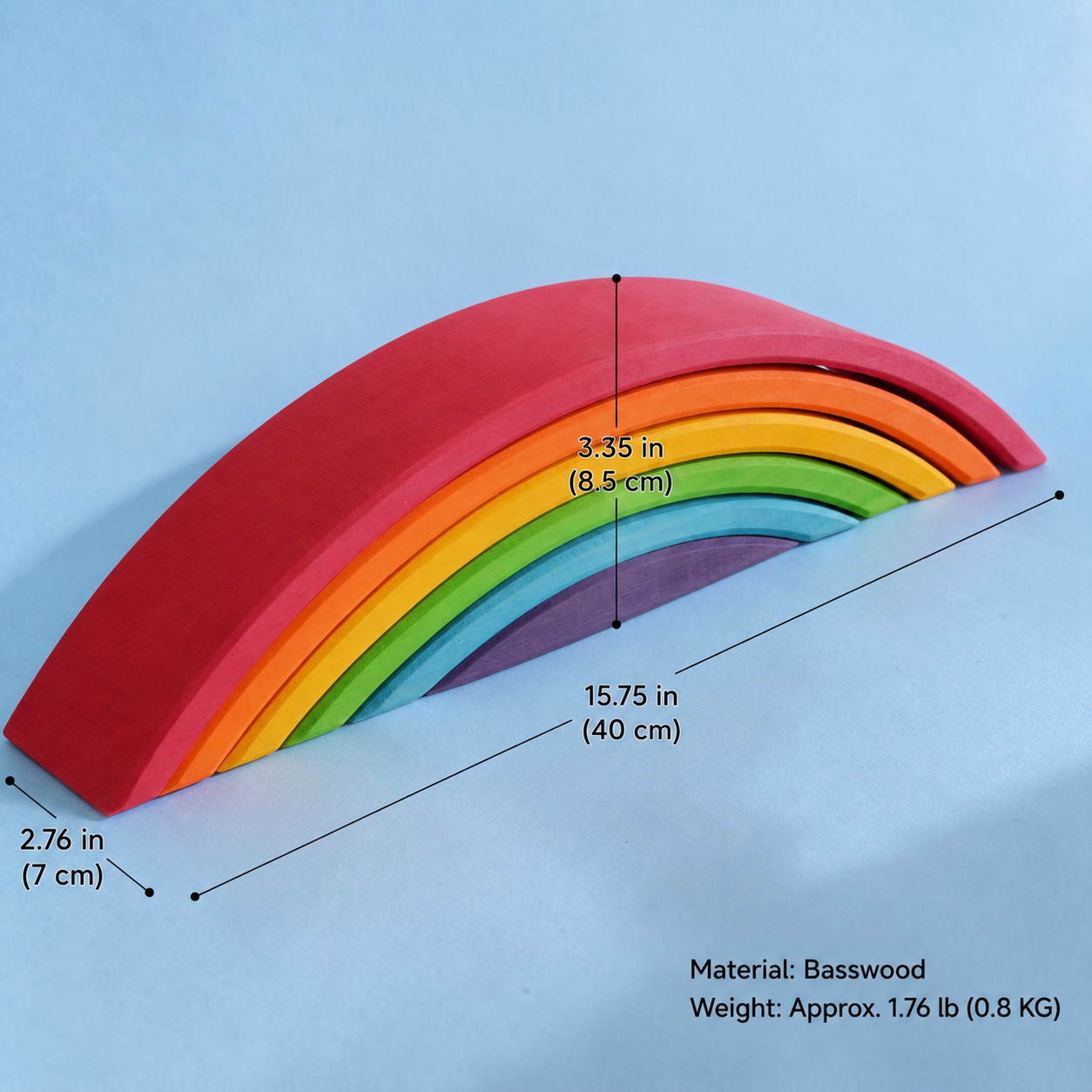 6-Piece Basswood Rainbow Bridge Building Blocks| Painted & Hand
