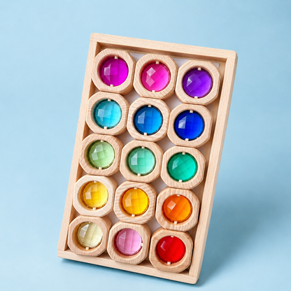 **Pre-order (Ships in 2-3 Weeks)**15-Piece Octagon Gem Window Blocks | Beechwood & Acrylic Transparent Building Blocks