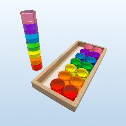 21-Piece Jumbo Crystal Clear Acrylic Rainbow Cylinders with Wooden Tray