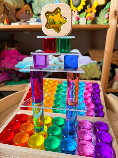5-Piece Glitter Clear Acrylic Semi-Circle Stacking Set | Transparent Building Platforms for 6-Piece Acrylic Rainbow