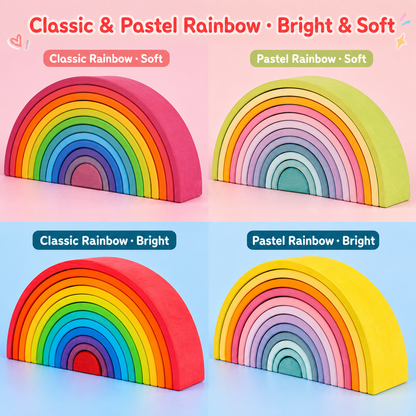 Upgraded Stained Basswood (Linden Wood) Rainbow Stackers & Building Boards | Classic & Pastel | Bright & Soft