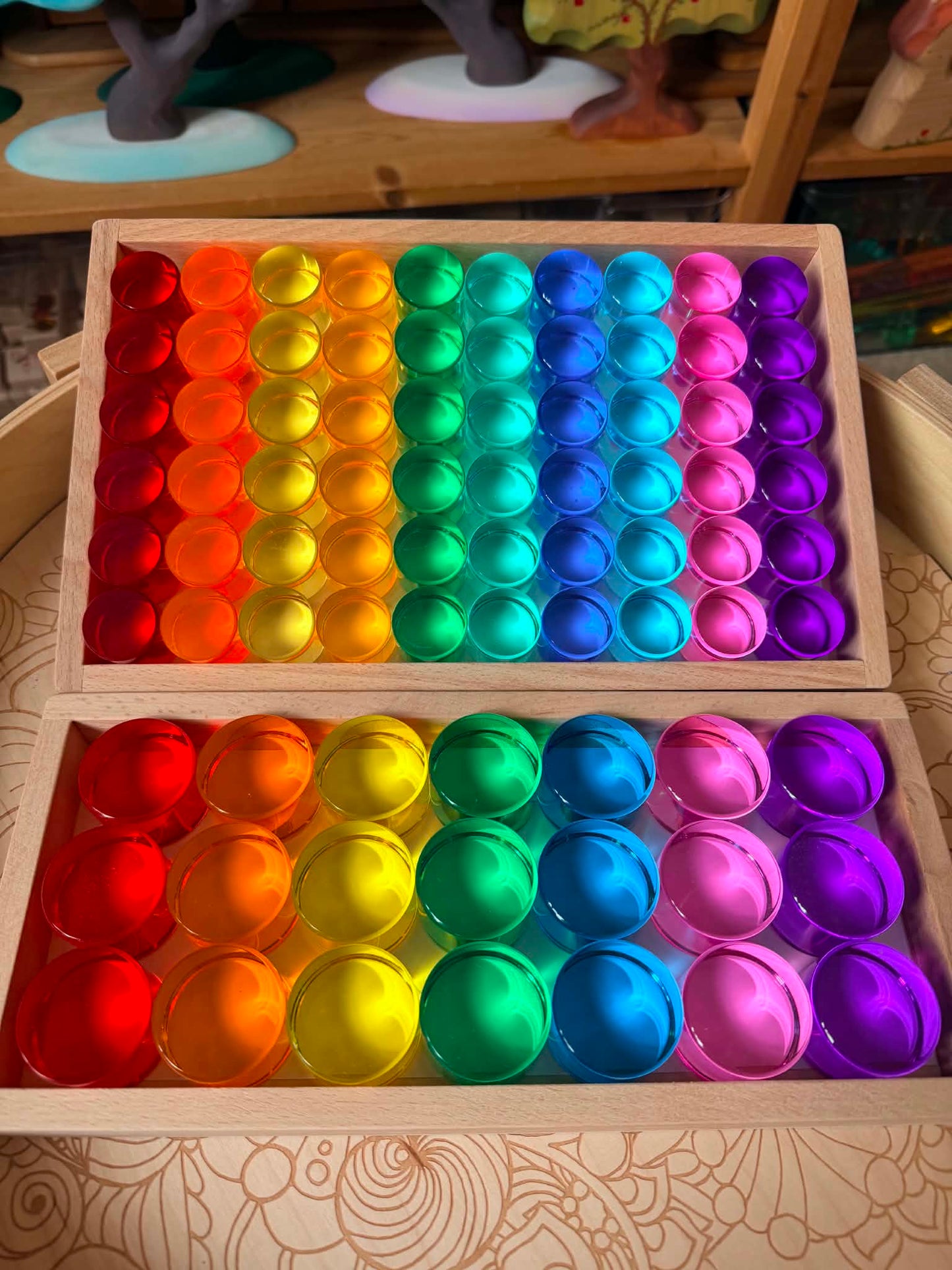 21-piece jumbo crystal clear acrylic rainbow cylinders with wooden tray