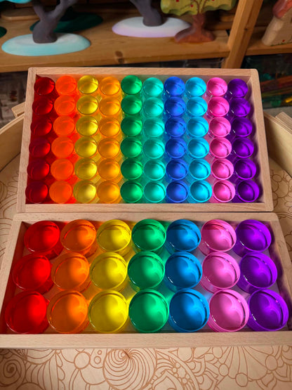 21-Piece Jumbo Crystal Clear Acrylic Rainbow Cylinders with Wooden Tray