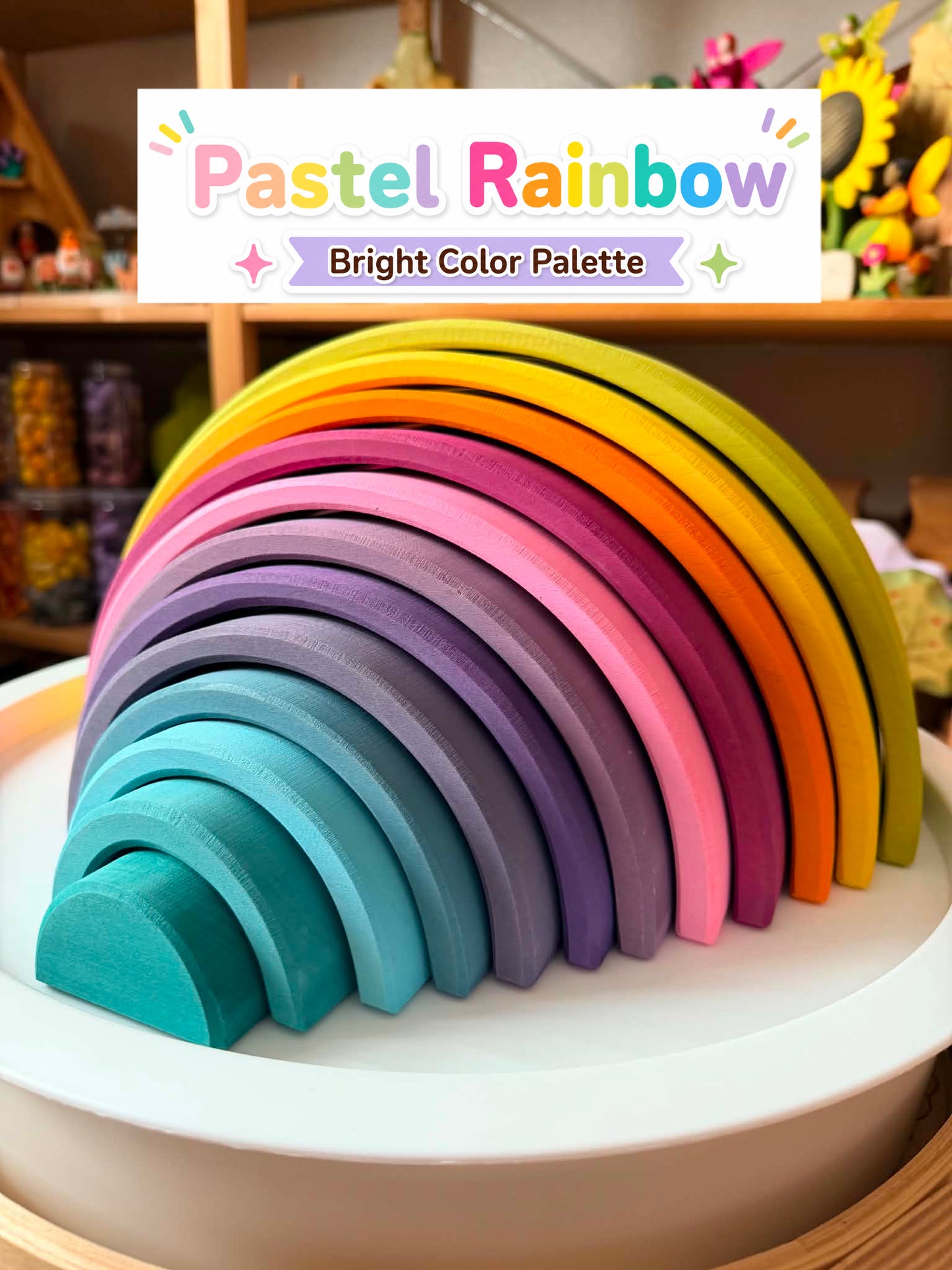 upgraded stained basswood (linden wood) rainbow stackers & building boards | classic & pastel | bright & soft