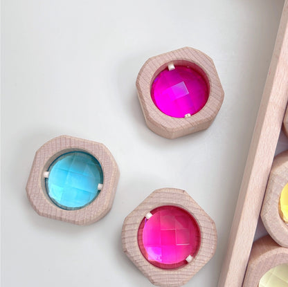 **Pre-order (Ships in 2-3 Weeks)**15-Piece Octagon Gem Window Blocks | Beechwood & Acrylic Transparent Building Blocks