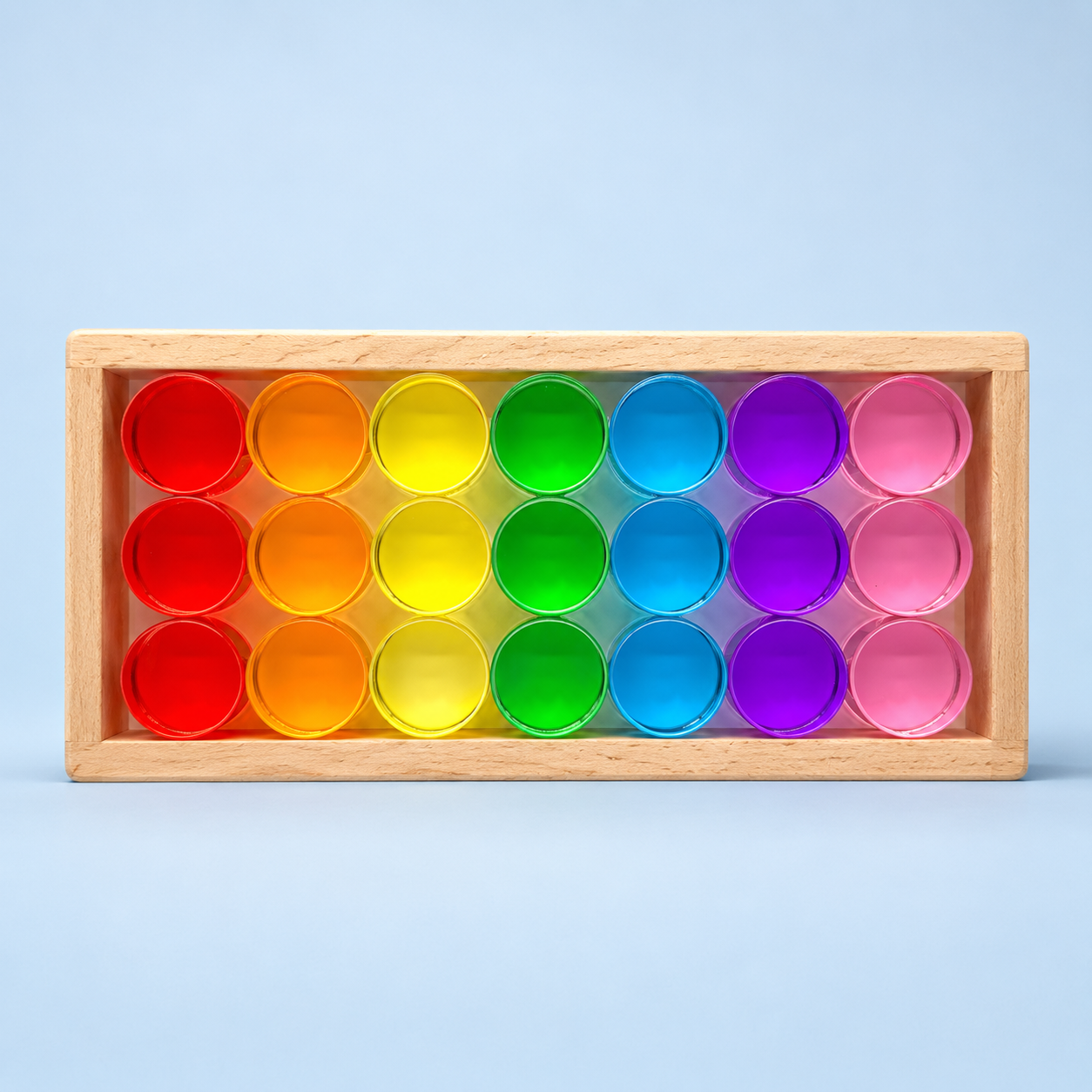 21-piece jumbo crystal clear acrylic rainbow cylinders with wooden tray