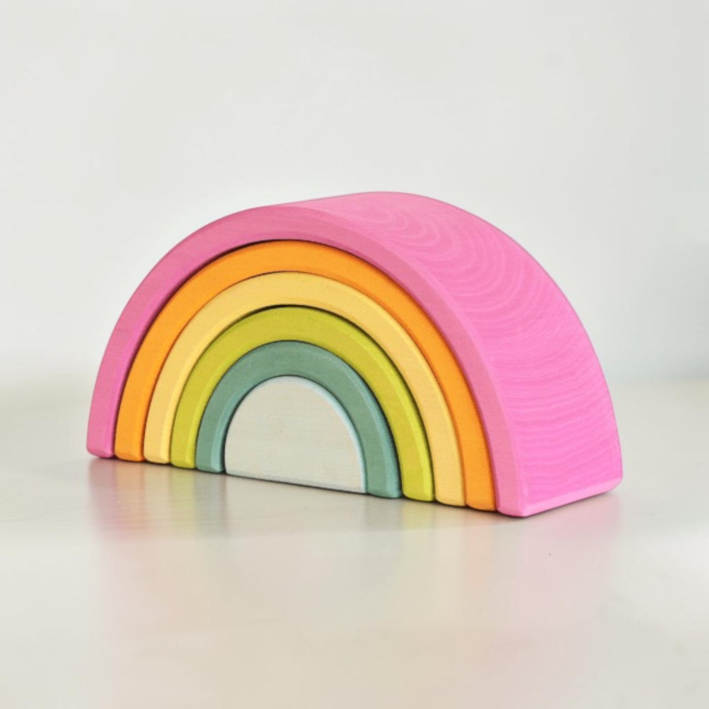 **pre-order (ships in 2–3 weeks)**6-piece small stained basswood (linden wood) rainbow stacker | classic rainbow & pastel