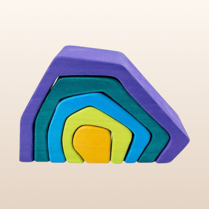 **Pre-order (Ships in 2-3 Weeks)**Handmade Stained Basswood Stacker Collection | Fire, Coral, Wave & Cave | Montessori Waldorf Wooden Open-Ended Toy