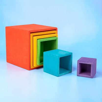 6-Piece Basswood Wooden Rainbow Nesting Box Set | Painted & Hand-Stained Finishes | Montessori Stacking Toy