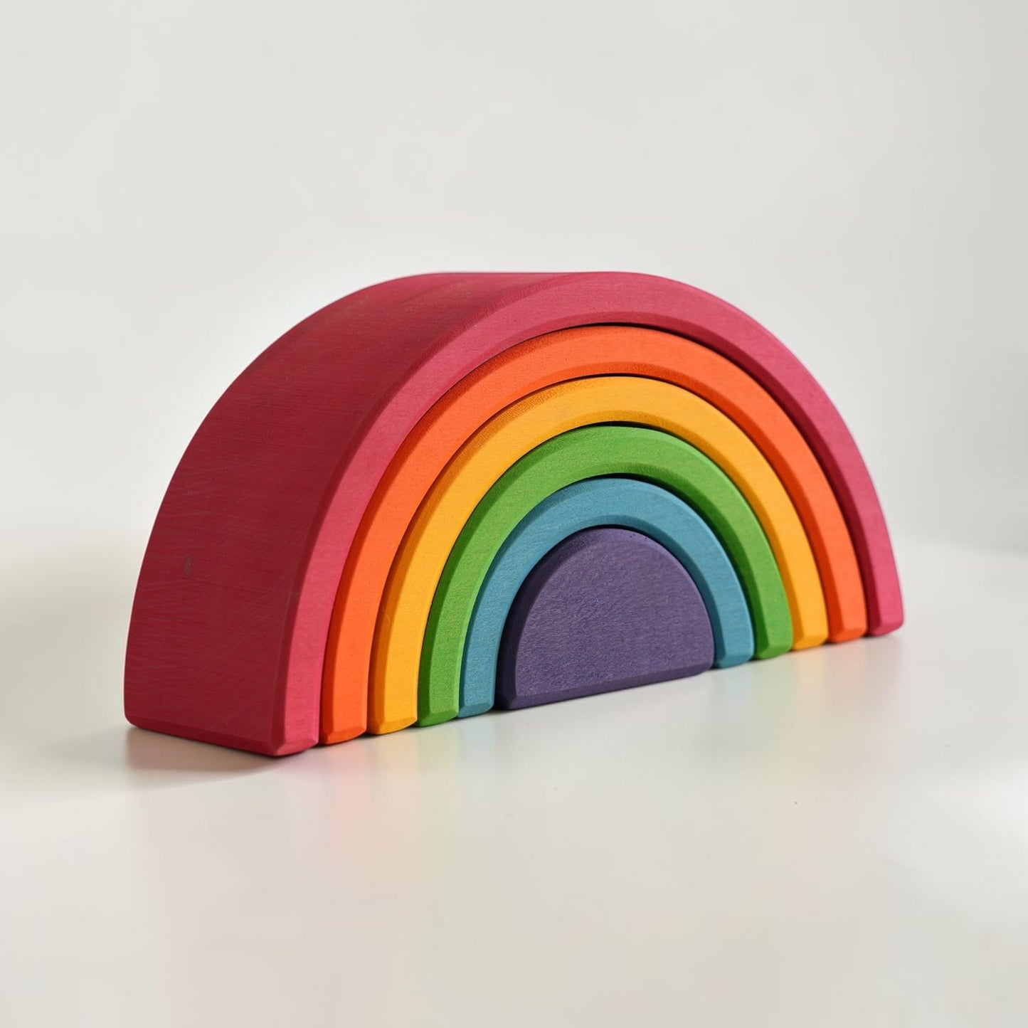 **pre-order (ships in 2–3 weeks)**6-piece small stained basswood (linden wood) rainbow stacker | classic rainbow & pastel