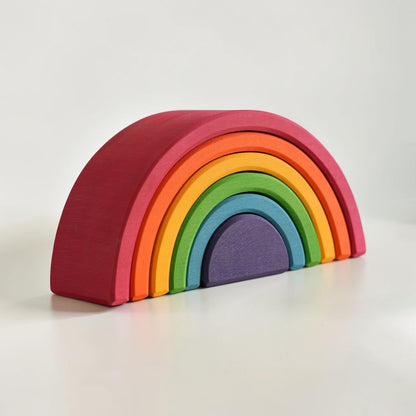 **Pre-Order (Ships in 2–3 Weeks)**6-Piece Small Stained Basswood (Linden Wood) Rainbow Stacker | Classic Rainbow & Pastel