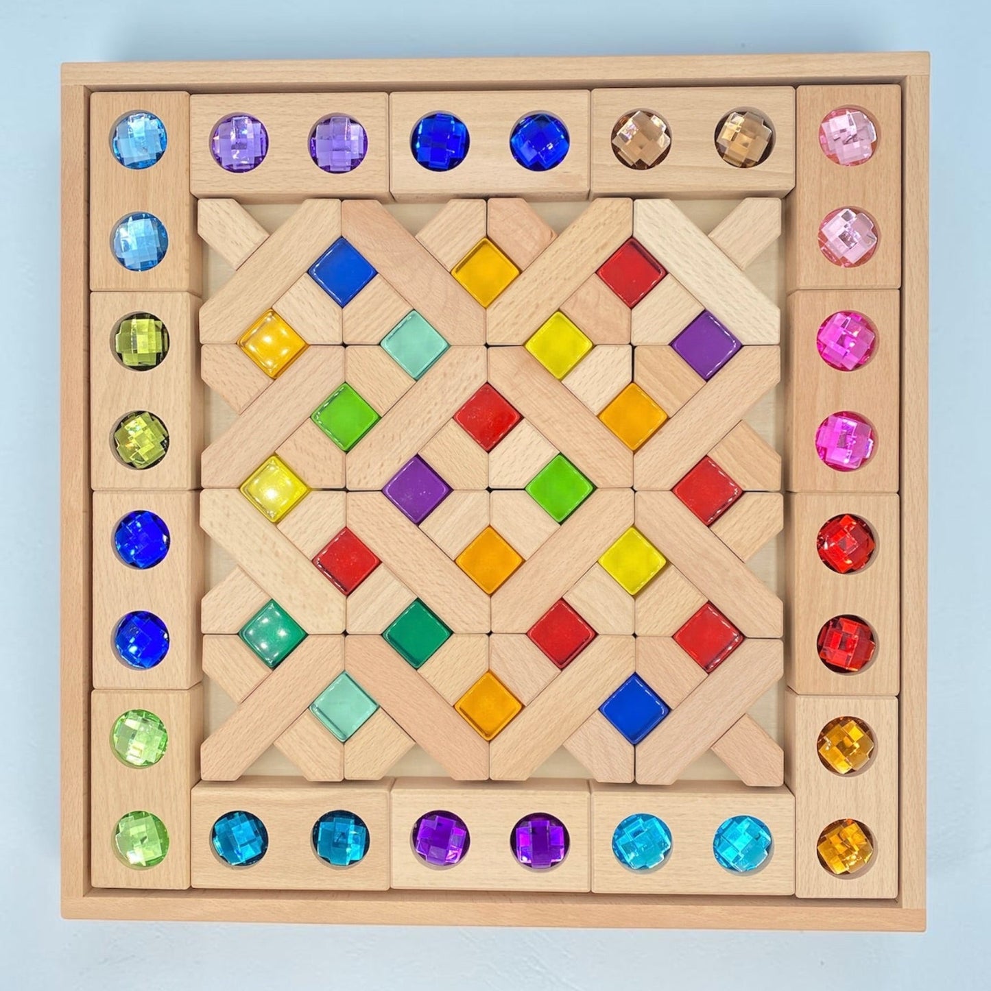 54 pcs combination set with x-shape and rectangular gemmed blocks and lucite cubes