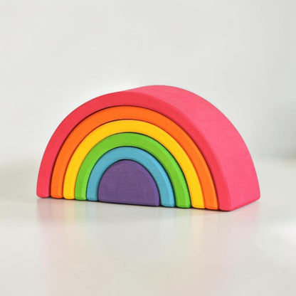 **Pre-Order (Ships in 2–3 Weeks)**6-Piece Small Stained Basswood (Linden Wood) Rainbow Stacker | Classic Rainbow & Pastel