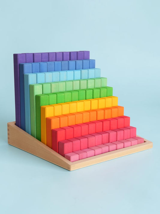**Pre-order (Ships in 2-3 Weeks)**Building Steps Rainbow Counting Blocks – 100-Piece Wooden Prism Stair Set