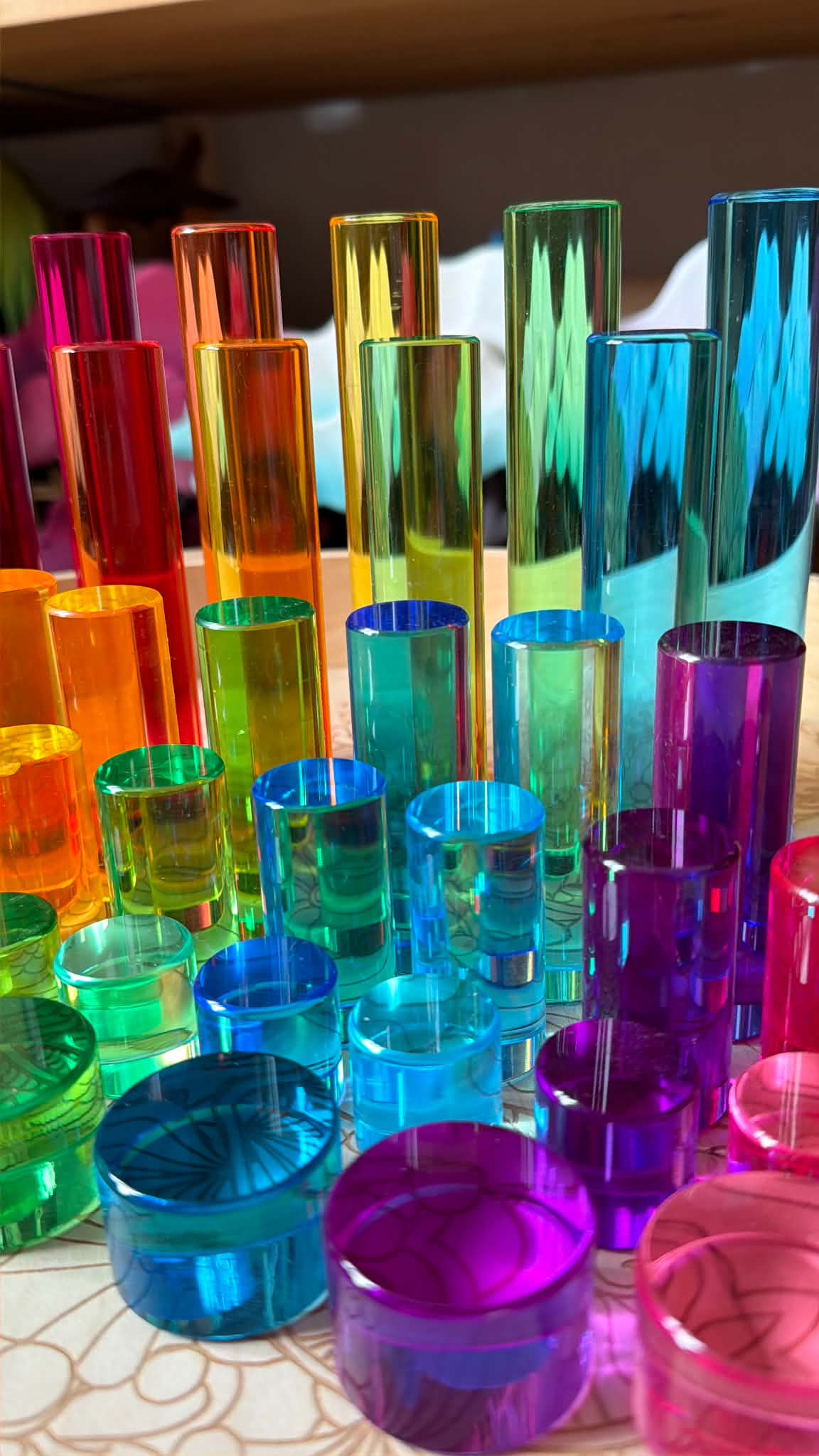 21-piece jumbo crystal clear acrylic rainbow cylinders with wooden tray