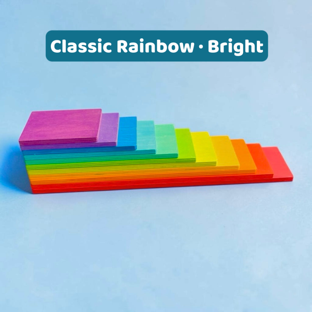 upgraded stained basswood (linden wood) rainbow stackers & building boards | classic & pastel | bright & soft
