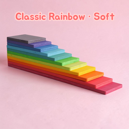 Upgraded Stained Basswood (Linden Wood) Rainbow Stackers & Building Boards | Classic & Pastel | Bright & Soft