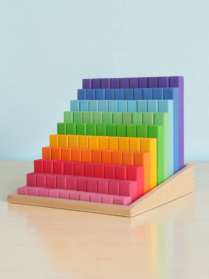 **Pre-order (Ships in 2-3 Weeks)**Building Steps Rainbow Counting Blocks – 100-Piece Wooden Prism Stair Set