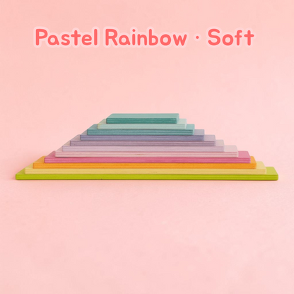 Upgraded Stained Basswood (Linden Wood) Rainbow Stackers & Building Boards | Classic & Pastel | Bright & Soft