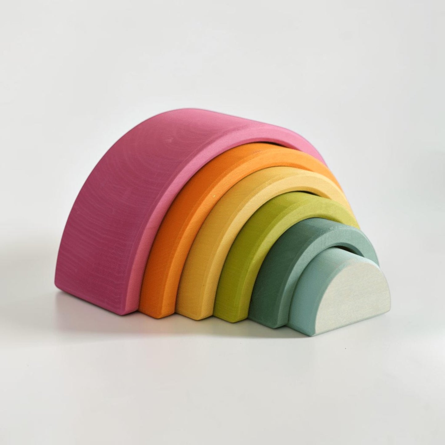**pre-order (ships in 2–3 weeks)**6-piece small stained basswood (linden wood) rainbow stacker | classic rainbow & pastel