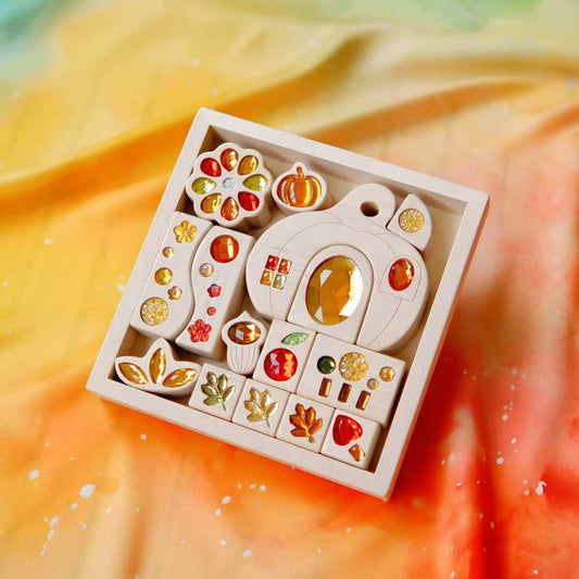 Seasonal Gem Building Blocks Set | Solid Beech Wood & Acrylic Sensory Blocks with Wooden Storage Box