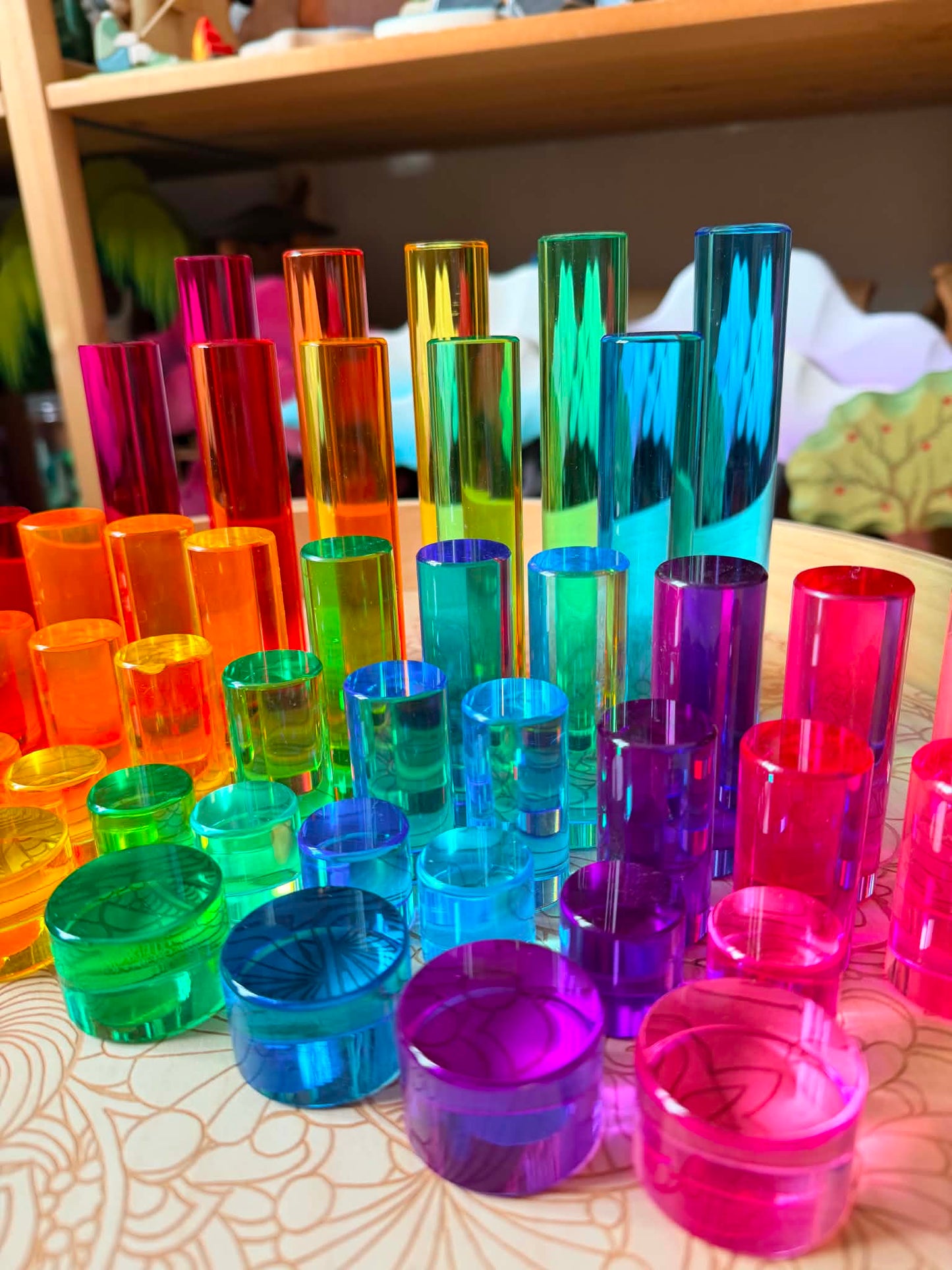 21-piece jumbo crystal clear acrylic rainbow cylinders with wooden tray