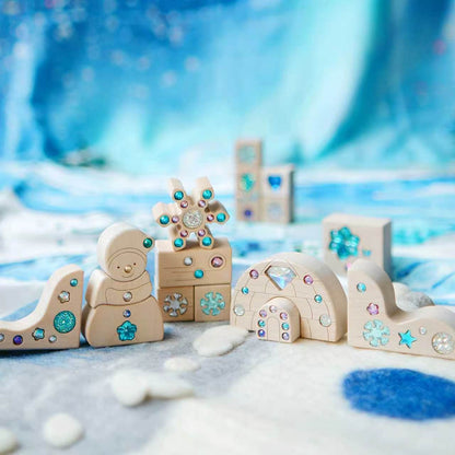 Seasonal Gem Building Blocks Set | Solid Beech Wood & Acrylic Sensory Blocks with Wooden Storage Box