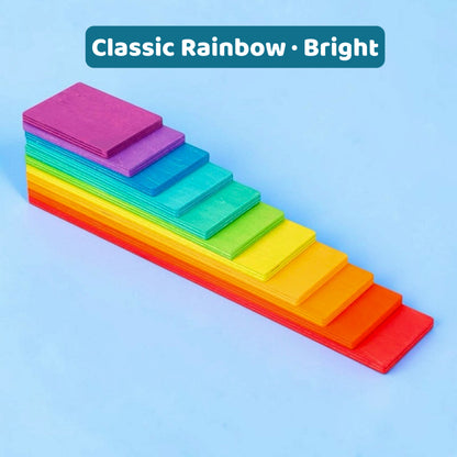 Upgraded Stained Basswood (Linden Wood) Rainbow Stackers & Building Boards | Classic & Pastel | Bright & Soft