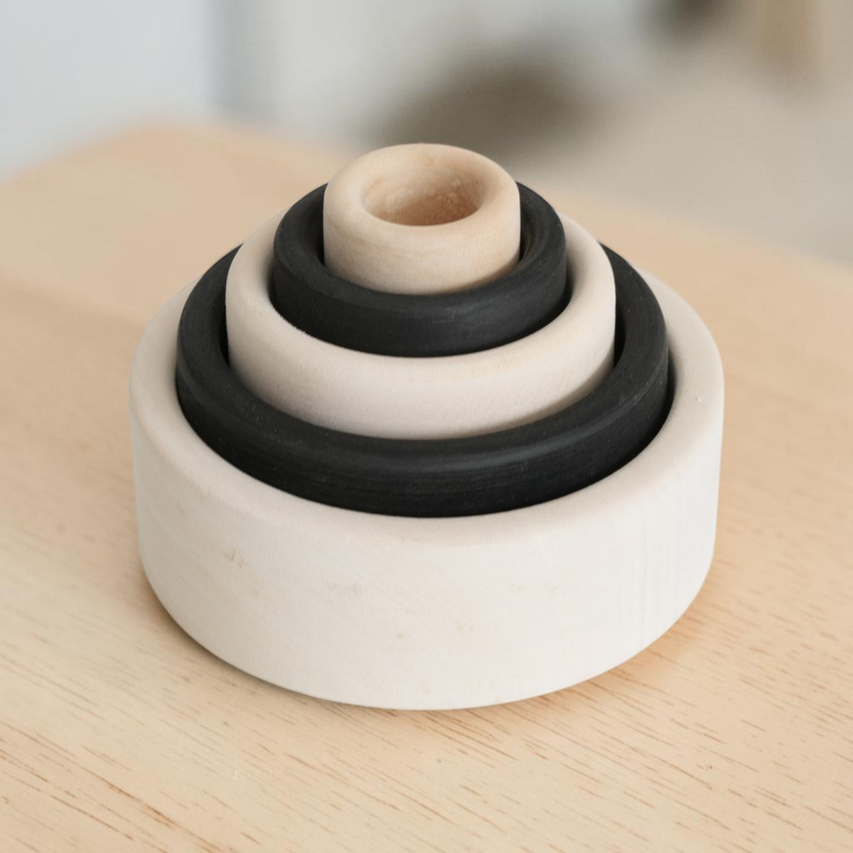 5-piece stained wooden stacking & nesting bowl set – monochrome basswood bowls