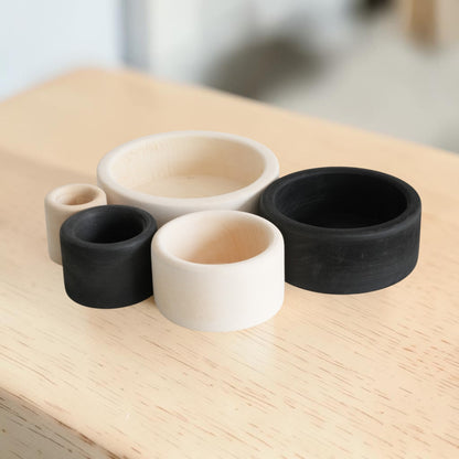 5-Piece Stained Wooden Stacking & Nesting Bowl Set – Monochrome Basswood Bowls