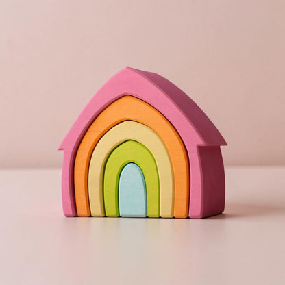 5-Piece Pastel Rainbow House – Stained Basswood Wooden Stacking Blocks