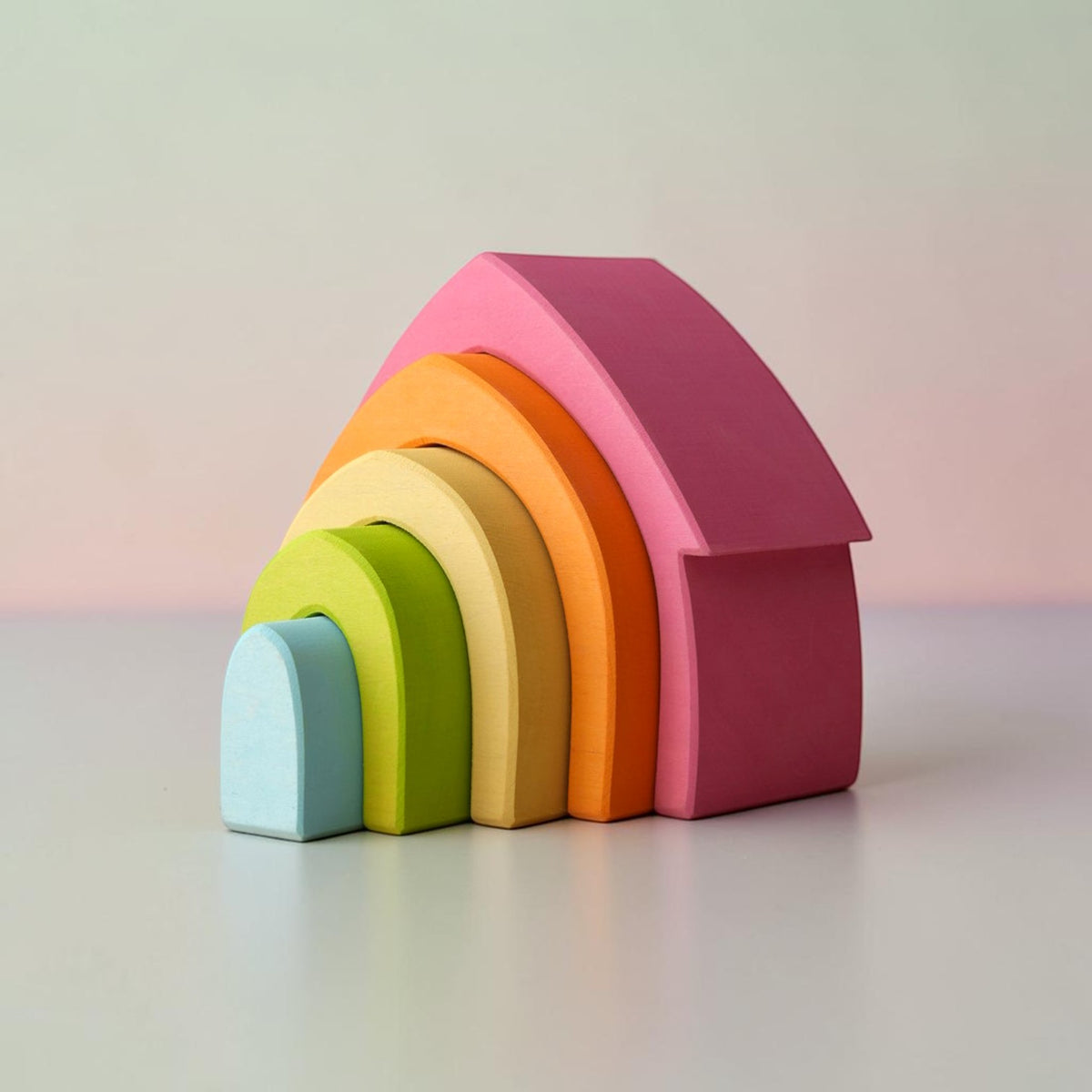 5-piece pastel rainbow house – stained basswood wooden stacking blocks