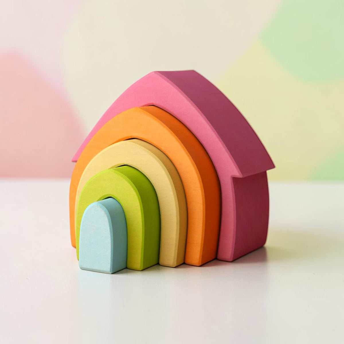 5-piece pastel rainbow house – stained basswood wooden stacking blocks