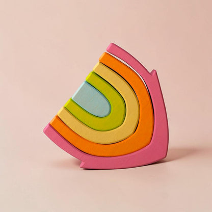 5-Piece Pastel Rainbow House – Stained Basswood Wooden Stacking Blocks