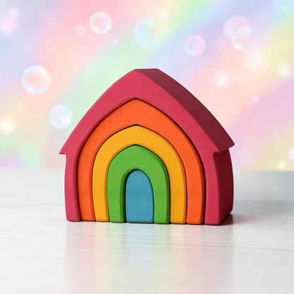 **Pre-order (Ships in 2-3 Weeks)**5-Piece Primary Rainbow House – Stained Basswood Wooden Stacking Blocks