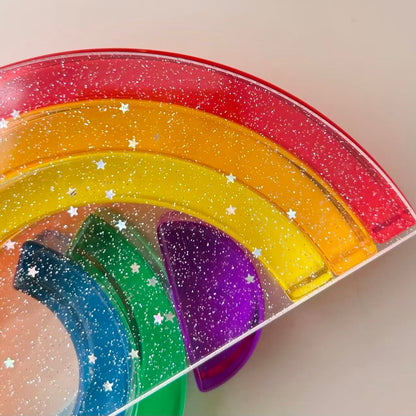 5-Piece Glitter Clear Acrylic Semi-Circle Stacking Set | Transparent Building Platforms for 6-Piece Acrylic Rainbow
