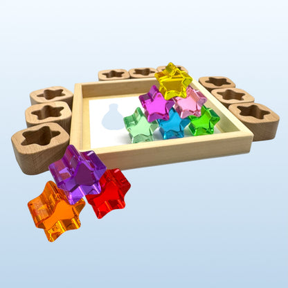 18-Piece Beech Wood Shape Blocks with Crystal Clear Acrylic Inserts | Heart or Star