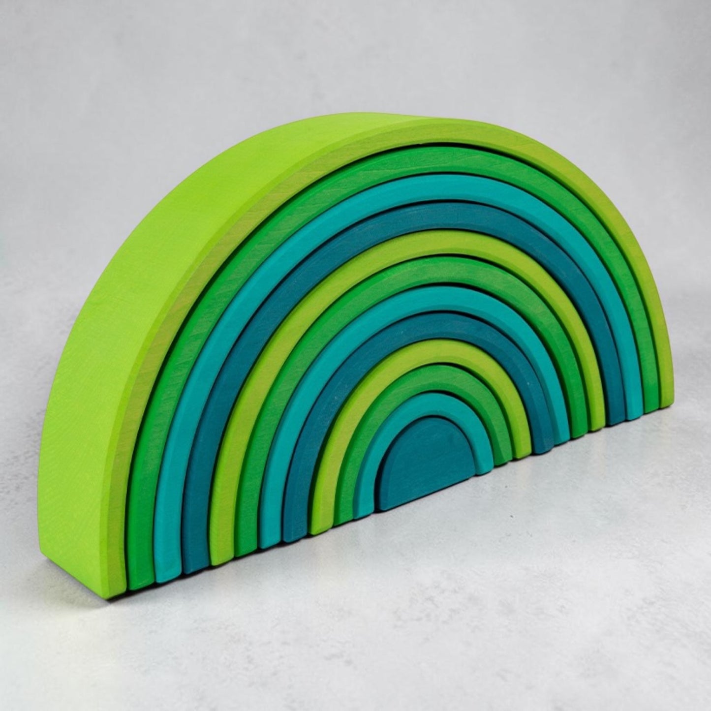 12-piece stained large basswood rainbow stacking blocks | meadow green & forest green